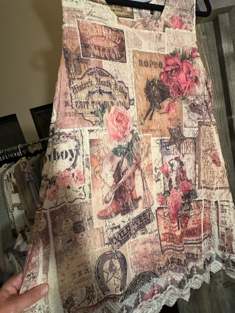 Vintage Floral Patchwork tank top and kimono in Blush Rose Rodeo theme. - Picture 2 of 7